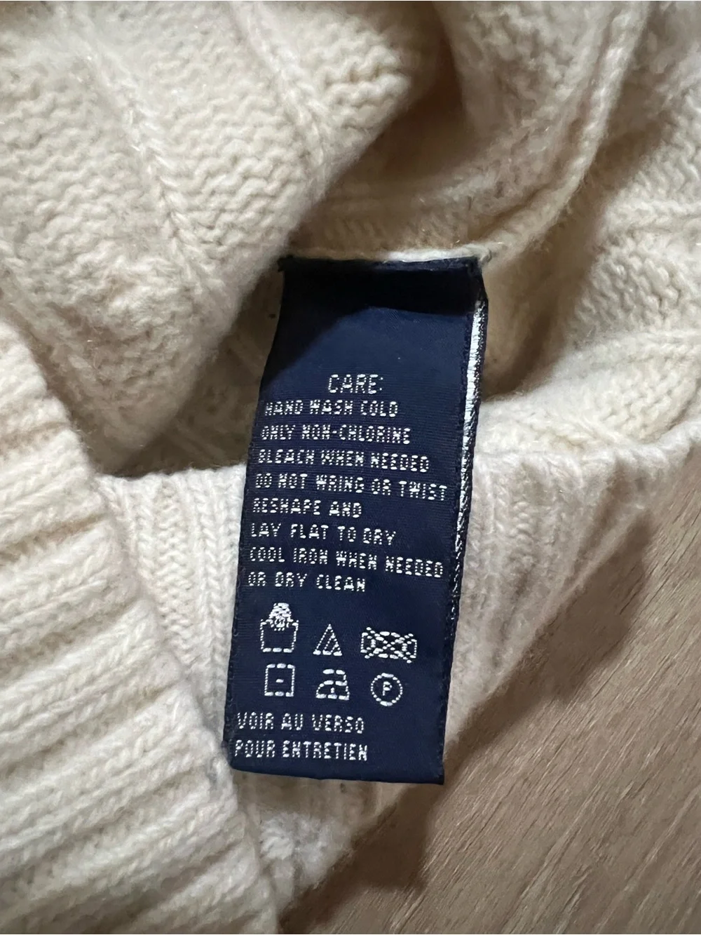 Ralph Lauren Ivory Cable-Knit Italian Yarn Turtleneck Sweater - youth M
